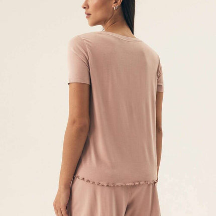 Women’s Viscose Pajama Set – Lace Trim, Short Sleeve Top & Shorts - Très Elite