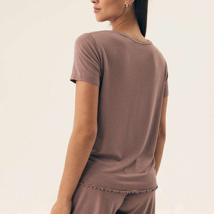 Women’s Viscose Pajama Set – Lace Trim, Short Sleeve Top & Shorts - Très Elite