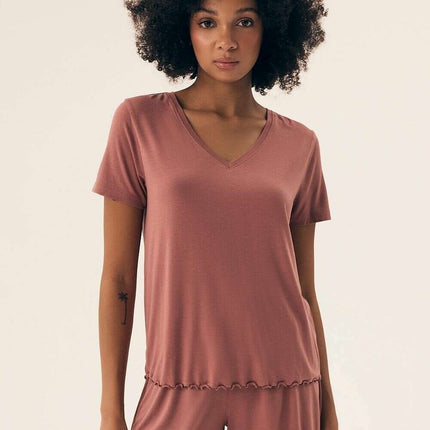 Women’s Viscose Pajama Set – Lace Trim, Short Sleeve Top & Shorts - Très Elite