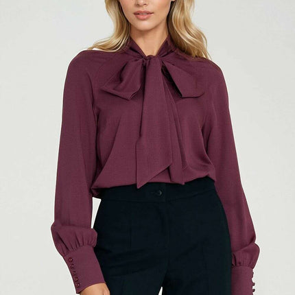 Women's Viscose Scarf-Neck Blouse with Decorative Cuffs – Très Elite - Très Elite