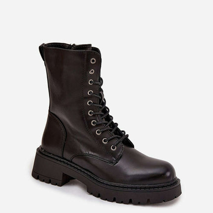 Women's Worker Boots – Eco Leather, Warm Lining, Lace & Zipper - Très Elite
