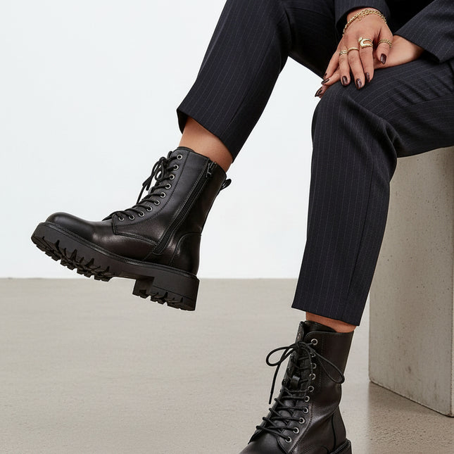 Women's Worker Boots – Eco Leather, Warm Lining, Lace & Zipper - Très Elite