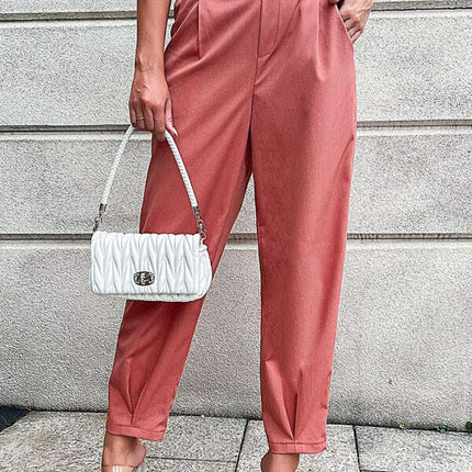 Women's Woven Casual Elastic Waist Cropped Pants - Très Elite