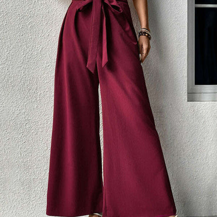 Women's Woven Lace Commuter Style High Waist Temperament Wide Leg Pants - Très Elite