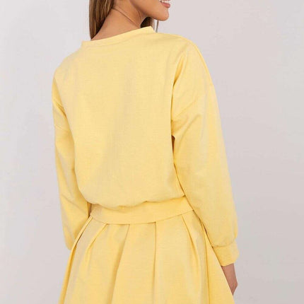 Women's Yellow Two Piece Set Pleated Skirt And Sweatshirt - Très Elite