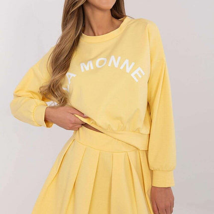 Women's Yellow Two Piece Set Pleated Skirt And Sweatshirt - Très Elite