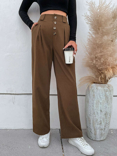 Women's casual all-match commuter wide-leg button-up trousers