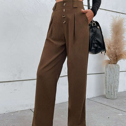 Women's casual all-match commuter wide-leg button-up trousers - Très Elite