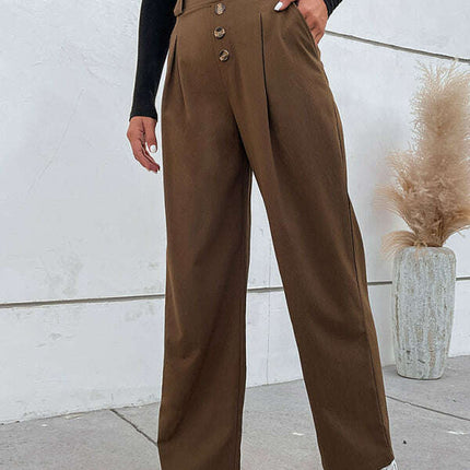 Women's casual all-match commuter wide-leg button-up trousers - Très Elite
