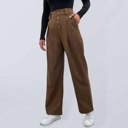 Women's casual all-match commuter wide-leg button-up trousers - Très Elite