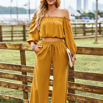 Women's casual sexy tube top top wide-leg trousers two-piece set - Très Elite