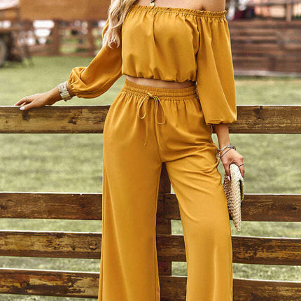 Women's casual sexy tube top top wide-leg trousers two-piece set