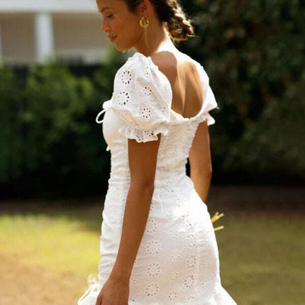 Women's hip-hugging skirt, lace-up, fashionable and sexy pleated V-neck short dress - Très Elite