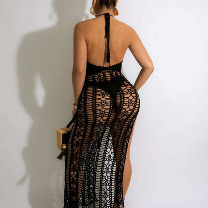 Women's long fringed stretch side slit suspender beach skirt - Très Elite