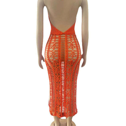 Women's long fringed stretch side slit suspender beach skirt - Très Elite