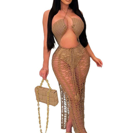 Women's long fringed stretch side slit suspender beach skirt - Très Elite