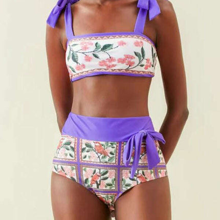 Women's new hip-hugging colorblock printed beach sun protection three-piece swimsuit
