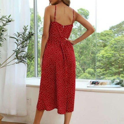 Women's new polka-dot lace-up bow A-line suspender dress - Très Elite