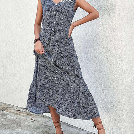 Women's new resort style printed sleeveless strappy dress