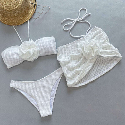 Women's new three-piece bikini three-dimensional flower split swimsuit - Très Elite