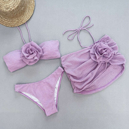Women's new three-piece bikini three-dimensional flower split swimsuit - Très Elite