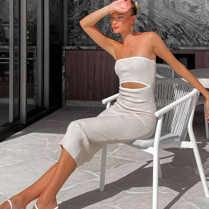 Women's one-shoulder sexy tube top striped knitted slim fit hip-hugging dress - Très Elite