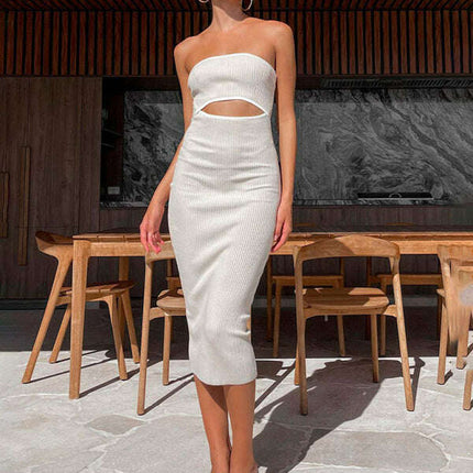 Women's one-shoulder sexy tube top striped knitted slim fit hip-hugging dress - Très Elite