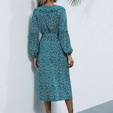 Women's ruffle collar long-sleeved floral dresses - Très Elite