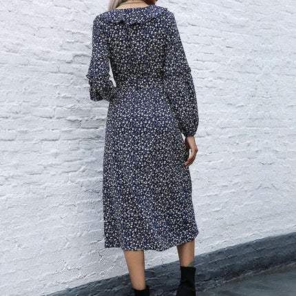 Women's ruffle collar long-sleeved floral dresses - Très Elite
