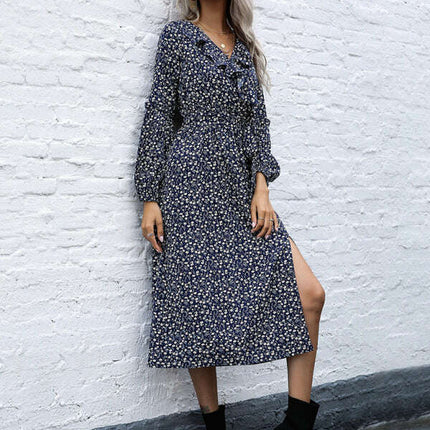 Women's ruffle collar long-sleeved floral dresses - Très Elite