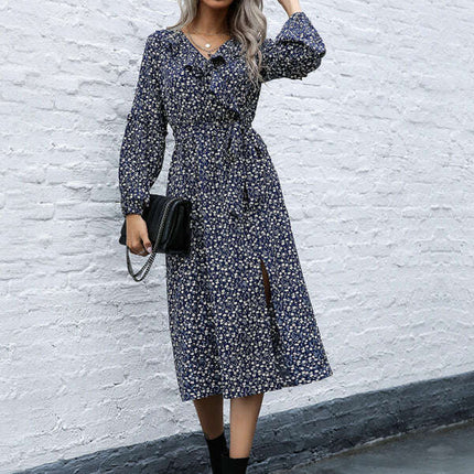 Women's ruffle collar long-sleeved floral dresses - Très Elite