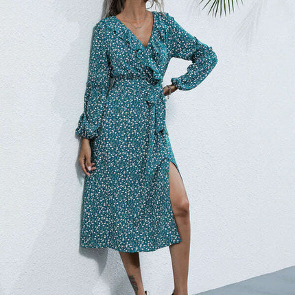 Women's ruffle collar long-sleeved floral dresses - Très Elite