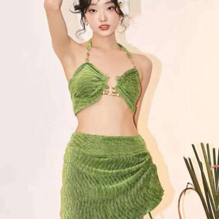 Women's split gold velvet three-piece vacation beach bikini - Très Elite