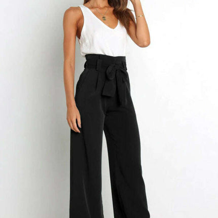 Women's trousers casual versatile wide leg trousers with belt - Très Elite