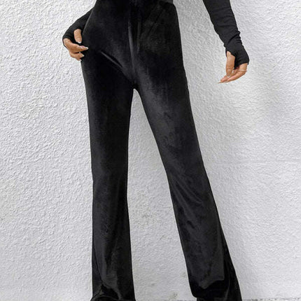 Women's velvet high waist flared casual trousers - Très Elite