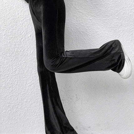 Women's velvet high waist flared casual trousers - Très Elite