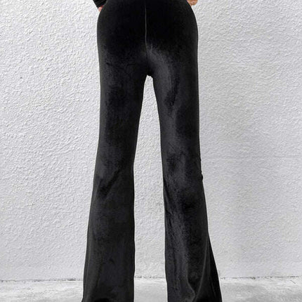 Women's velvet high waist flared casual trousers - Très Elite
