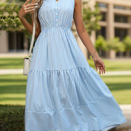 Women's vertical striped sleeveless dress - Très Elite