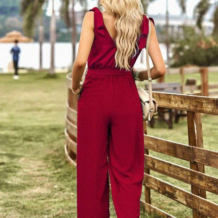 Women's woven temperament commuting waist slimming sleeveless jumpsuit - Très Elite