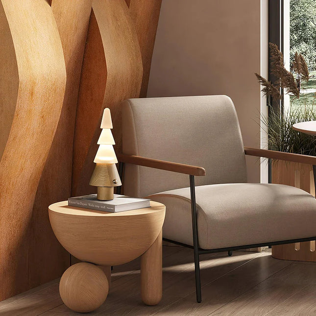 Rechargeable Tree-Shaped LED Table Lamp in Wood and Acrylic