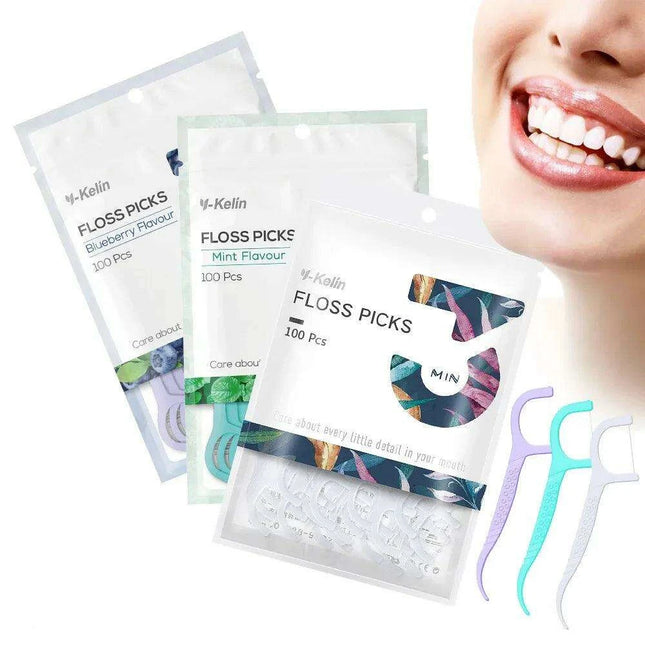 Y-Kelin 100 Count Premium Disposable Floss Picks for Superior Oral Care