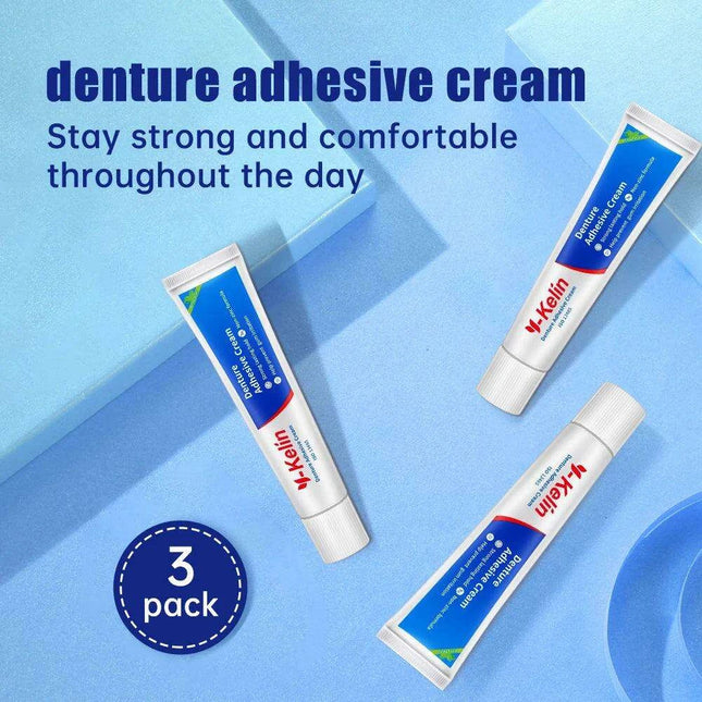Y-Kelin Mint Flavored Denture Adhesive Cream - 120g (3 x 40g) - Reliable All-Day Secure Hold for Seniors