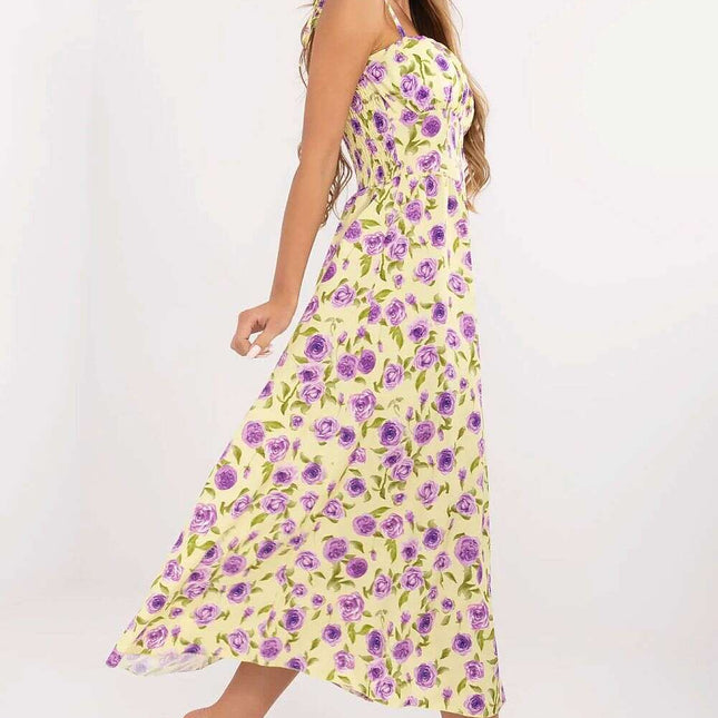 Yellow Day Dress 213309 Midi Tied Straps Neckline Everyday