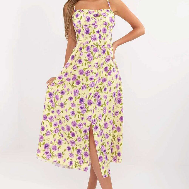 Yellow Day Dress 213309 Midi Tied Straps Neckline Everyday