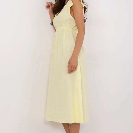 Yellow Day Dress 213556 Midi Length Cotton Lightweight - Très Elite