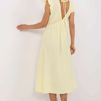 Yellow Day Dress 213556 Midi Length Cotton Lightweight - Très Elite