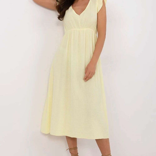 Yellow Day Dress 213556 Midi Length Cotton Lightweight