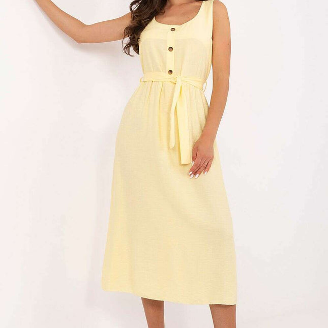 Yellow Day Dress 215558 Flared Sleeveless Summer Dress