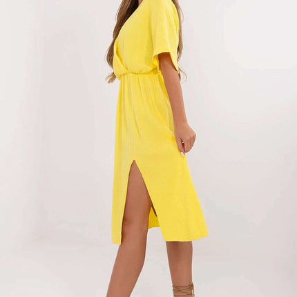 Yellow Daydress Model 213277 Cotton Flared Wrap Front - Très Elite