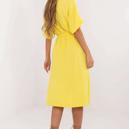 Yellow Daydress Model 213277 Cotton Flared Wrap Front - Très Elite